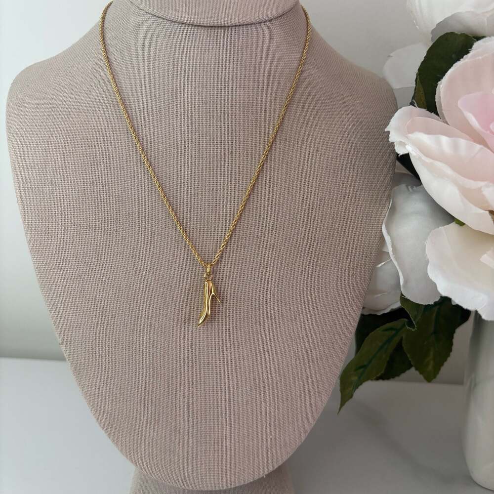 Christian Dior Vintage Gold Tone High Heel Shoe Pendant Necklace
